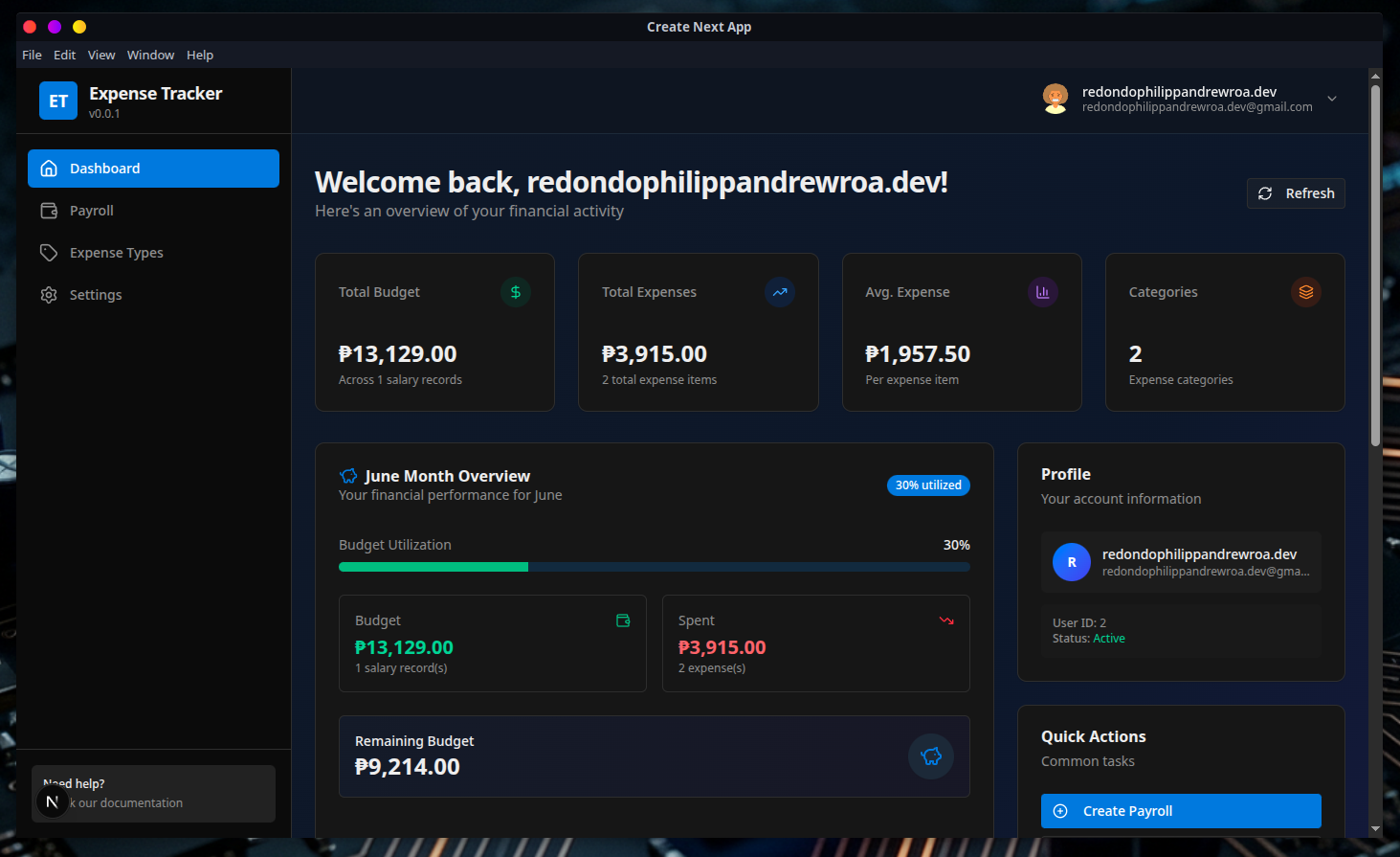 Dashboard with analytics and charts
