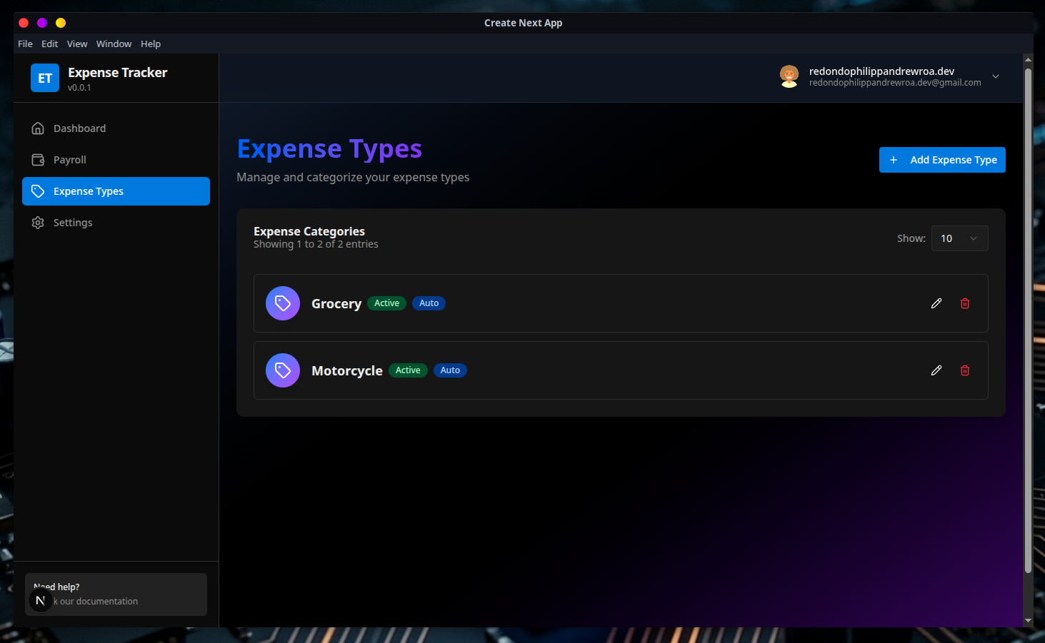 Expense tracking with categories