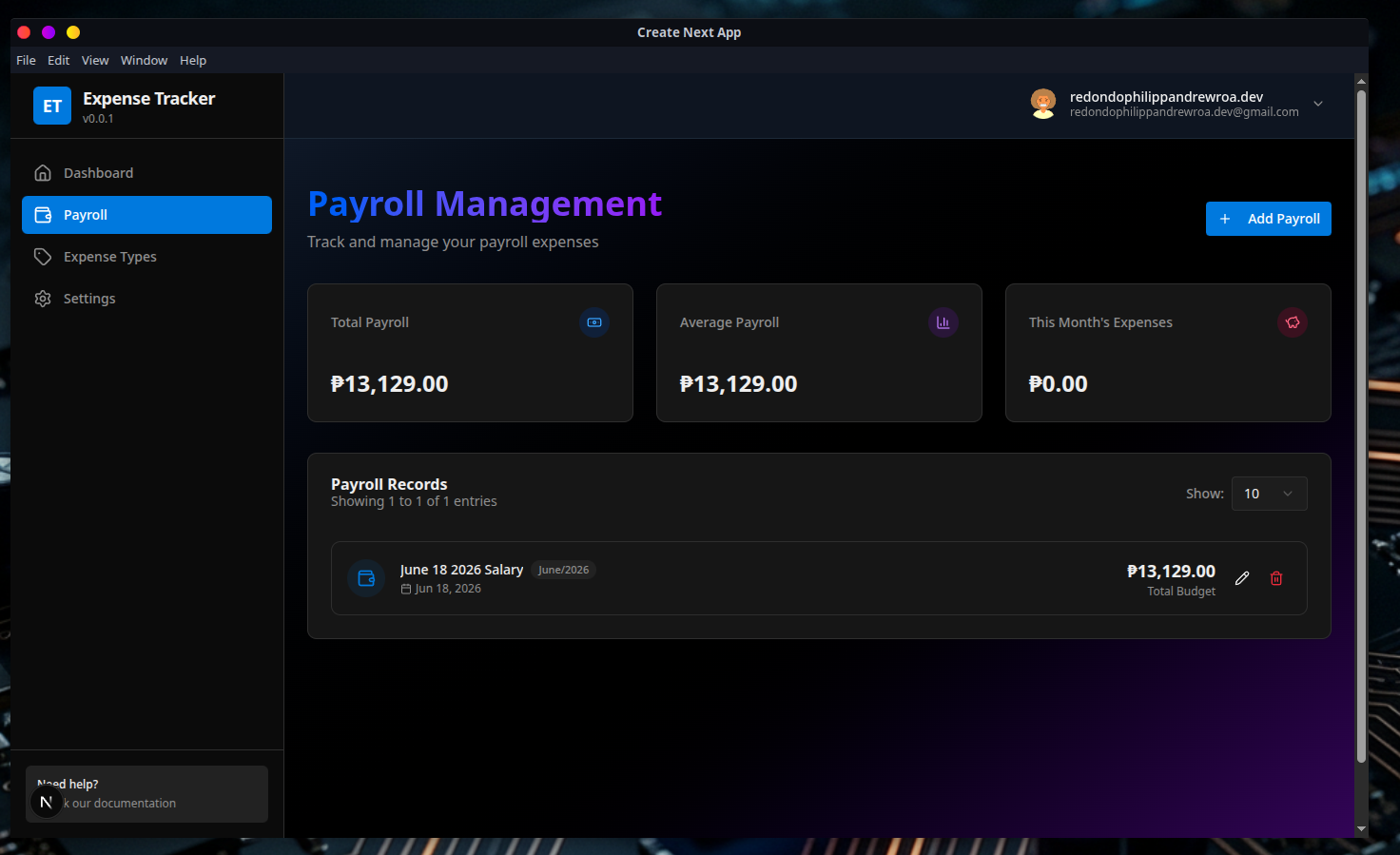 Payroll management view